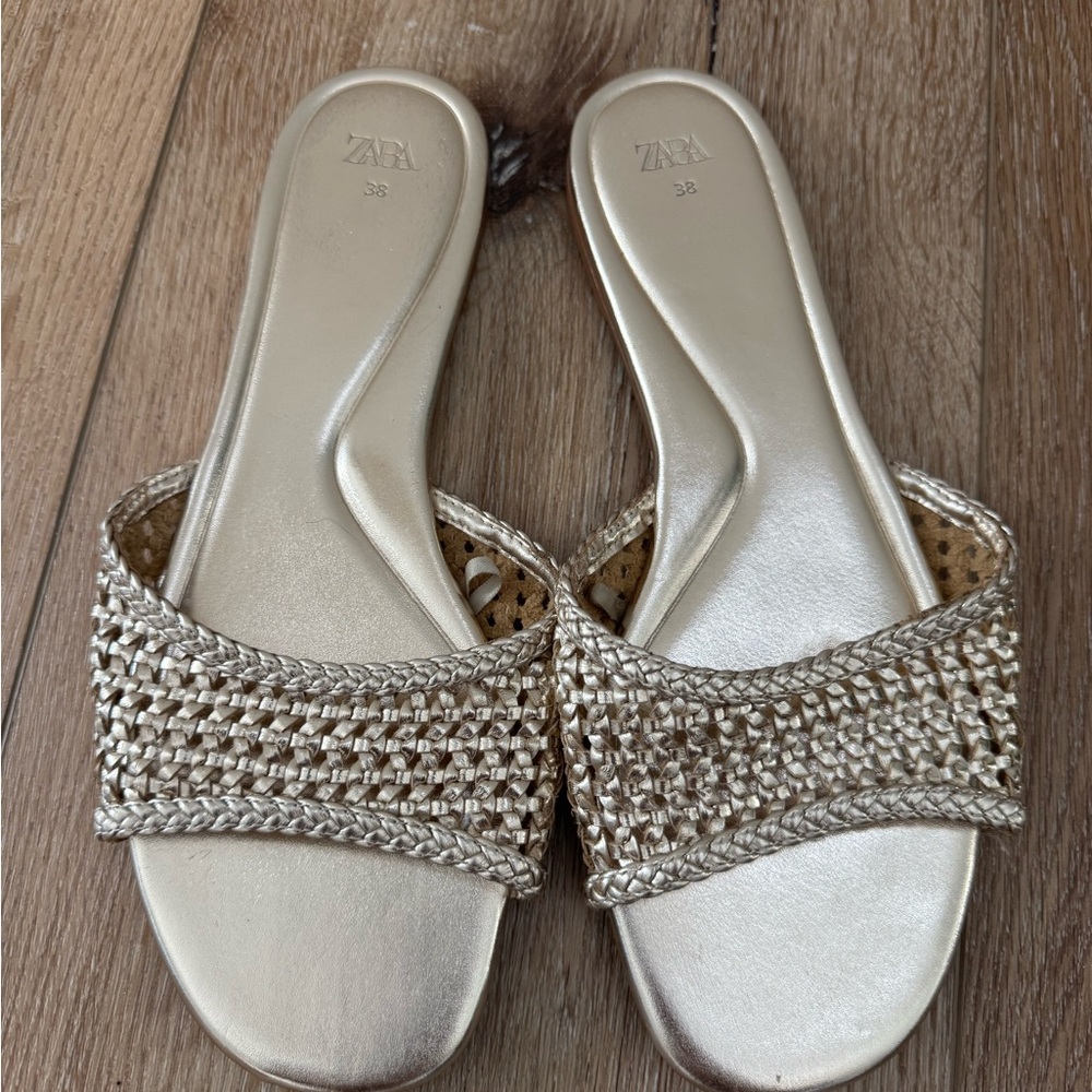 Zara Metallic Gold Woven Sandals